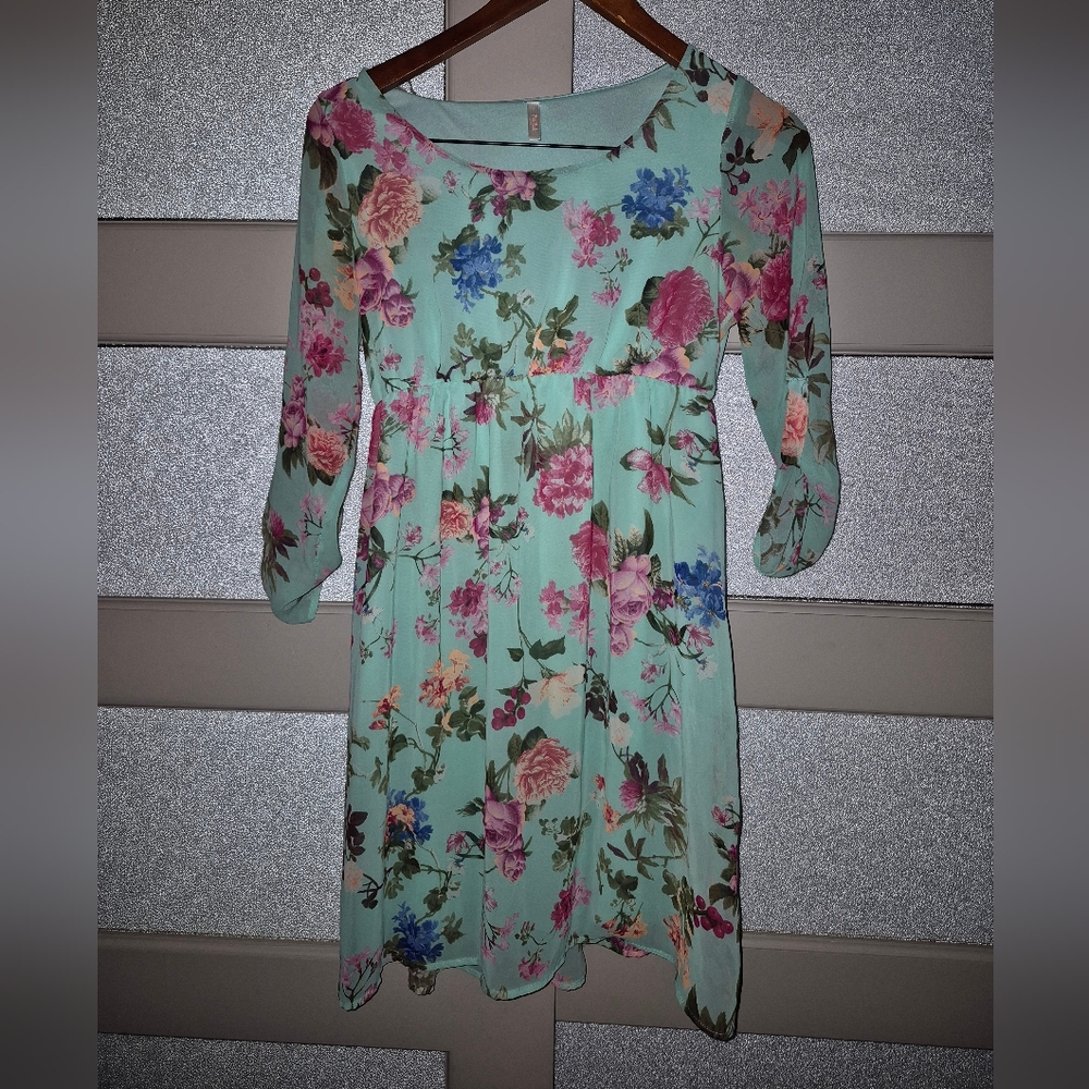 Pinkblush Mint Floral Long Sleeve Dress